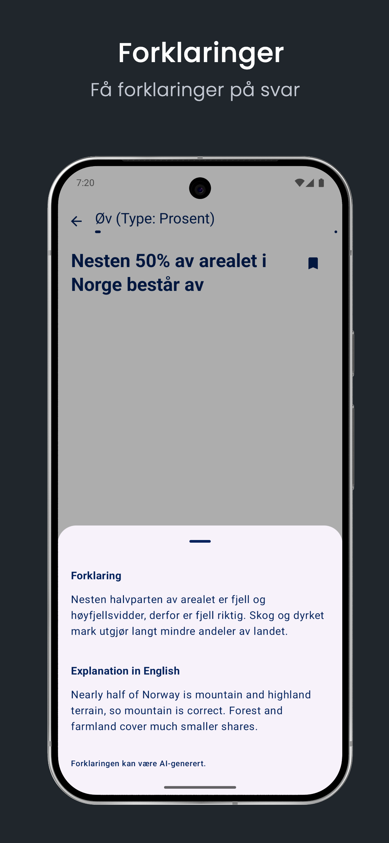 Forklaringer i SamfunnsTest som viser begrunnelse for svar